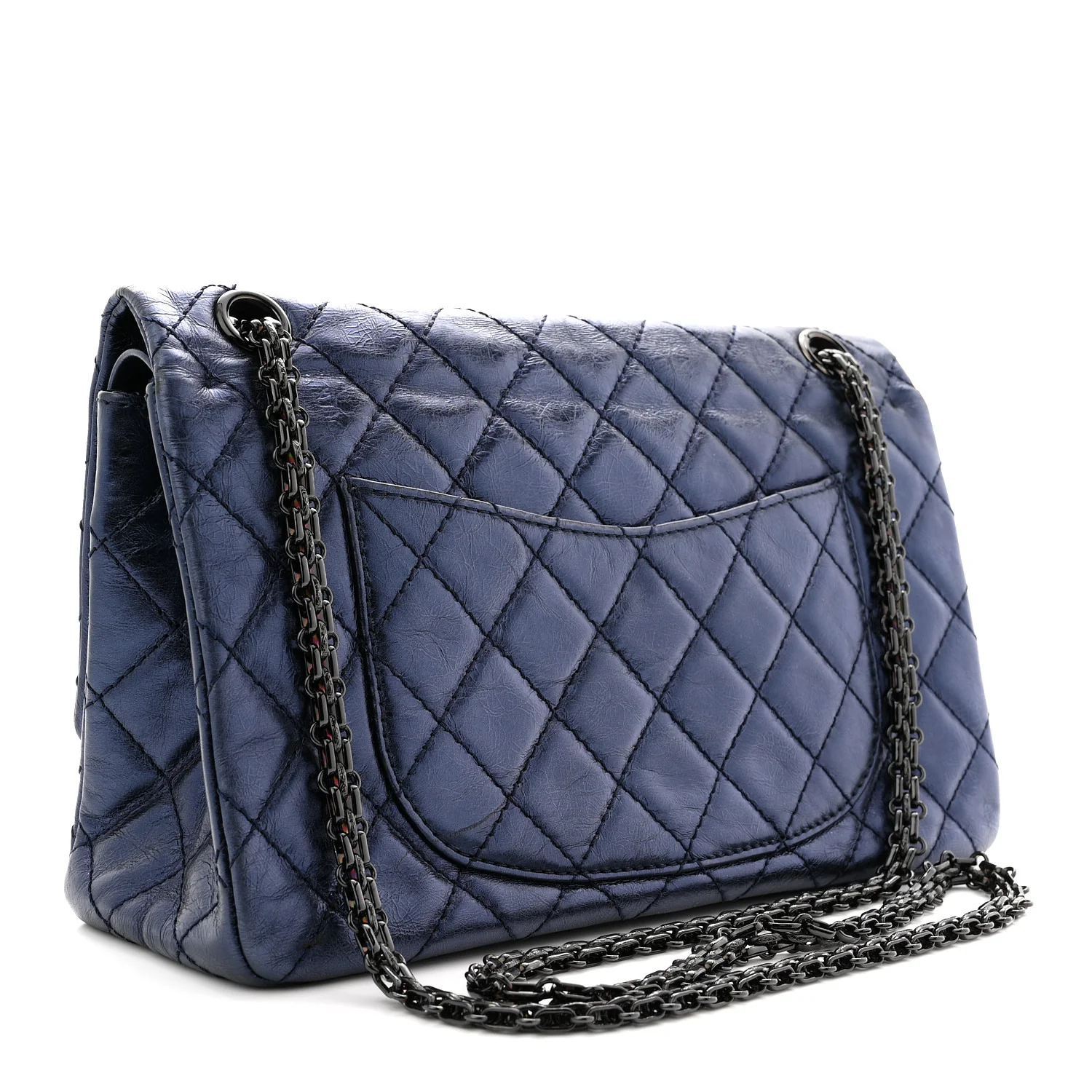 Metallic Aged Calfskin Quilted 2.55 Reissue 226 Flap Dark Navy Blue - Image 3