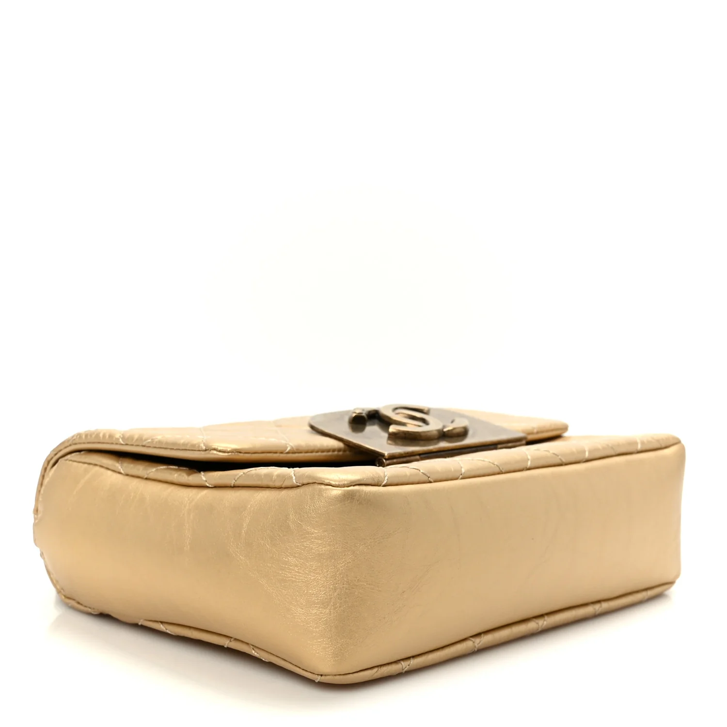 Metallic Aged Calfskin Quilted CC Square Flap Light Gold - Image 4