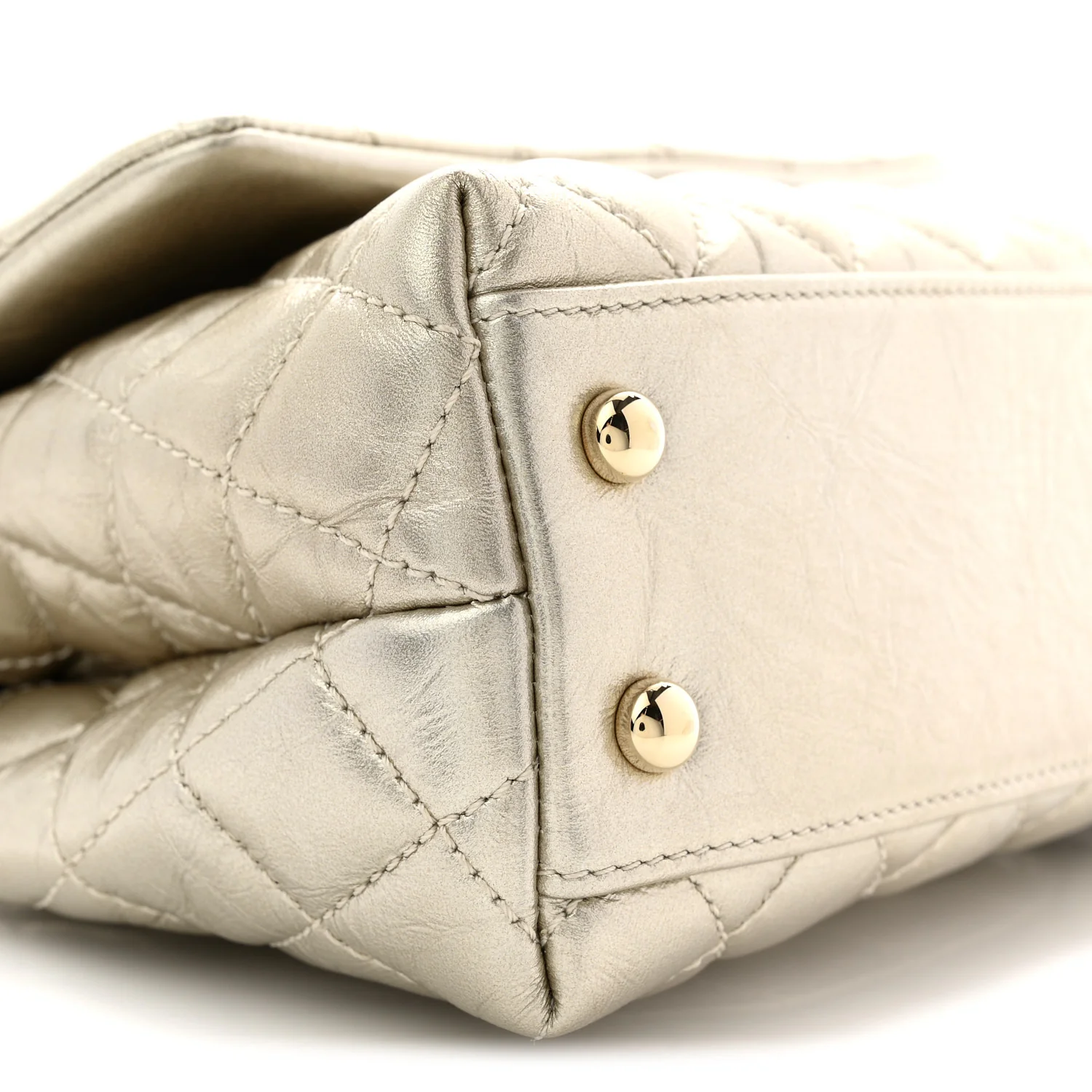 Metallic Aged Calfskin Quilted Mini Coco Handle Flap Gold - Image 9