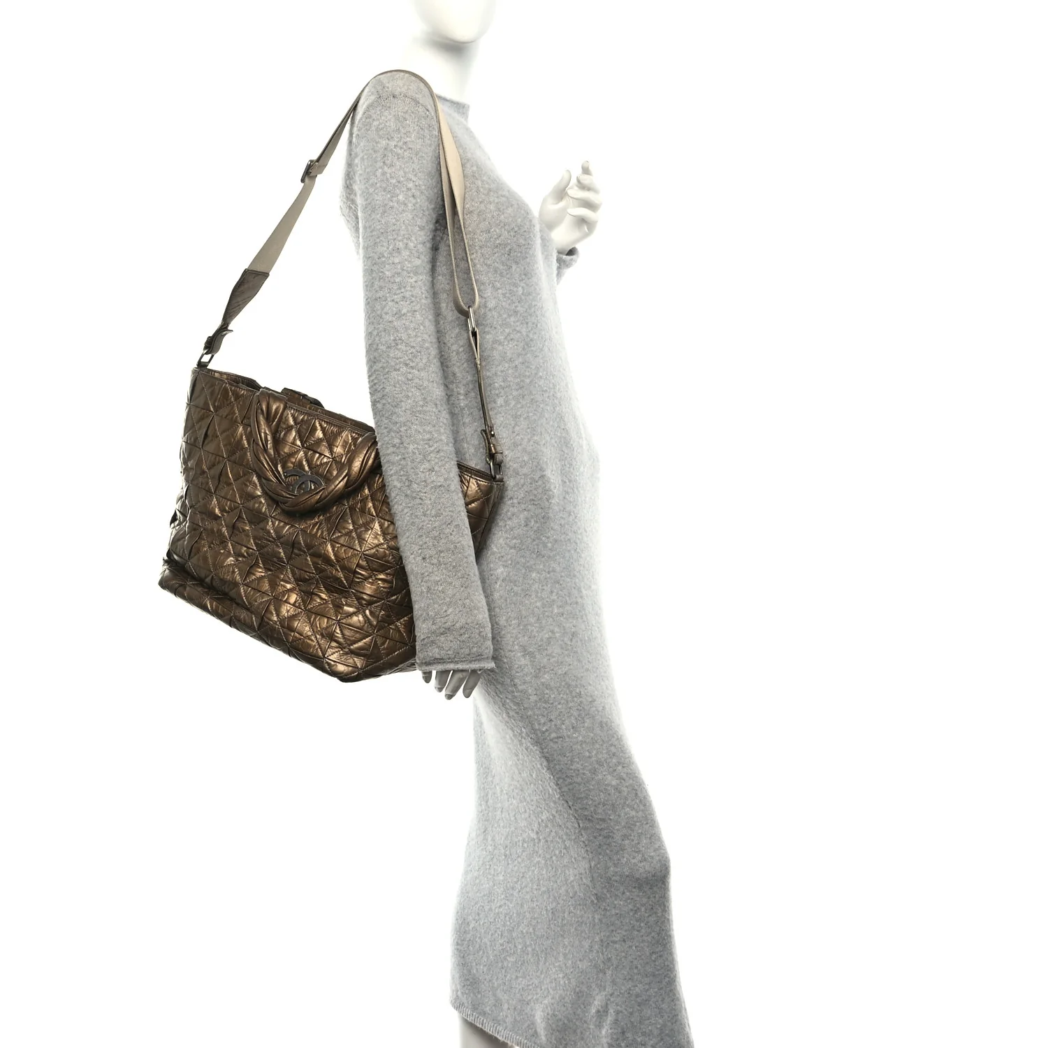 Metallic Aged Calfskin Quilted Origami Tote Bronze - Image 2