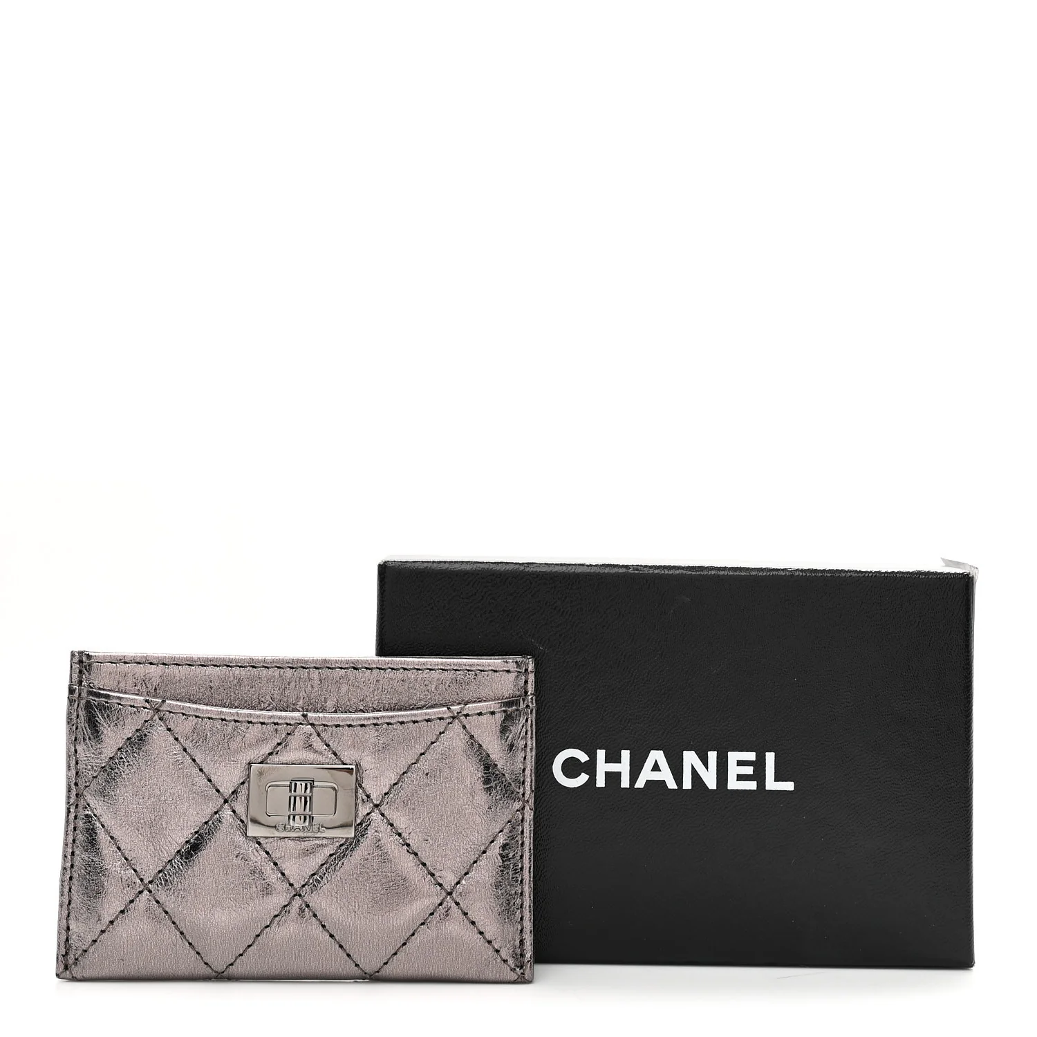 Metallic Aged Calfskin Quilted Reissue Card Holder Silver - Image 9