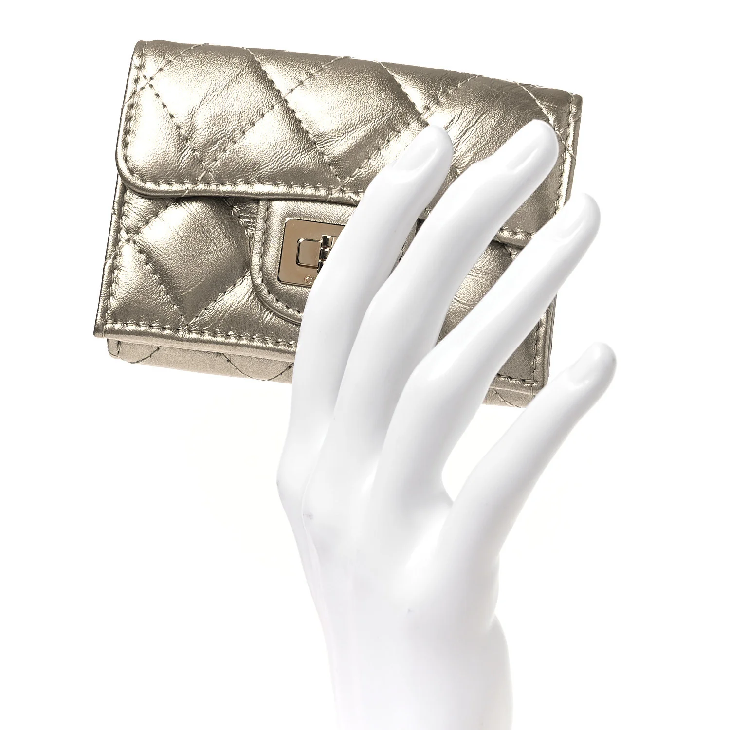 Metallic Aged Calfskin Quilted Reissue Compact Wallet Gold - Image 2