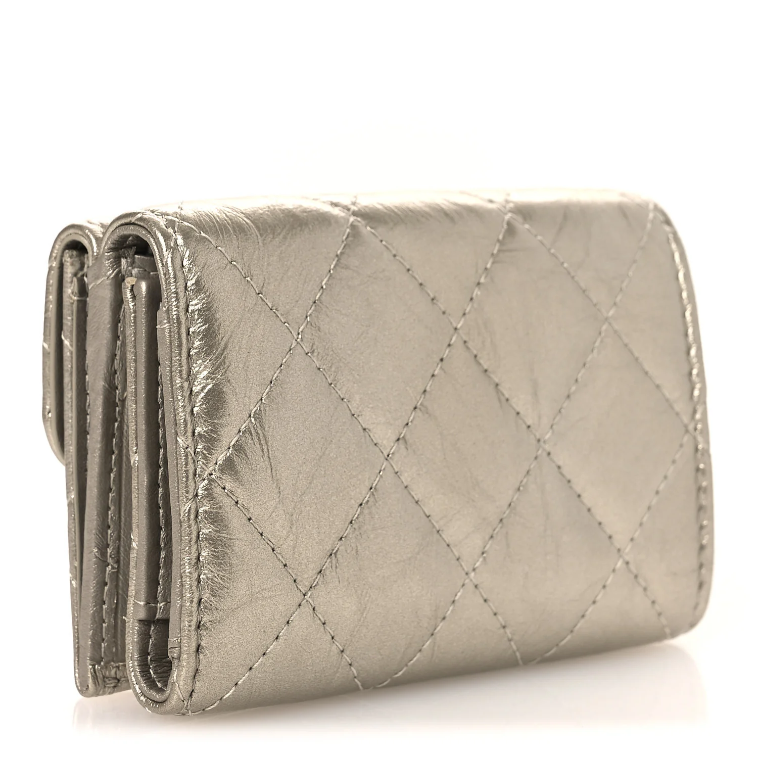 Metallic Aged Calfskin Quilted Reissue Compact Wallet Gold - Image 3