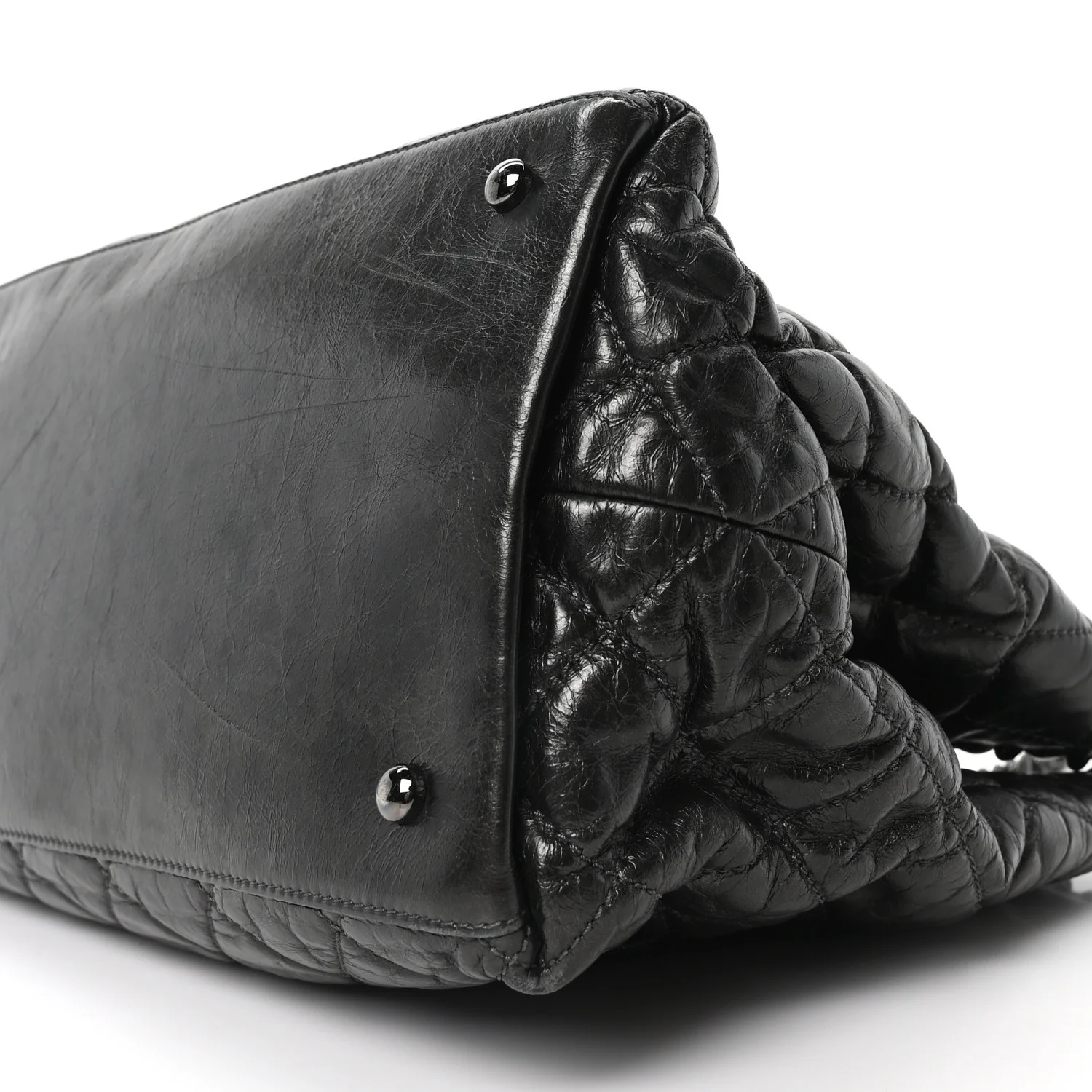 Metallic Aged Calfskin Quilted Small Chain Me Tote Dark Silver - Image 10