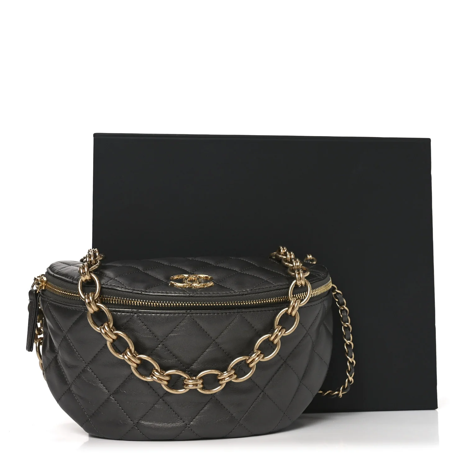 Metallic Calfskin Pearl Quilted CC Belt Bag Ruthenium - Image 11