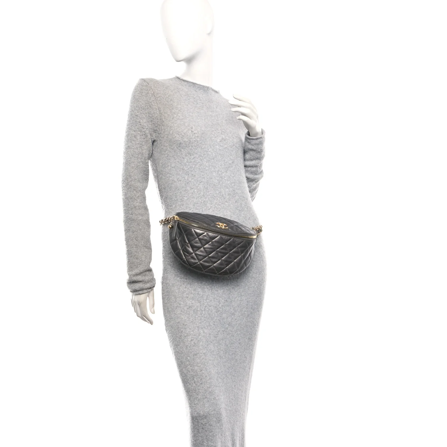 Metallic Calfskin Pearl Quilted CC Belt Bag Ruthenium - Image 2