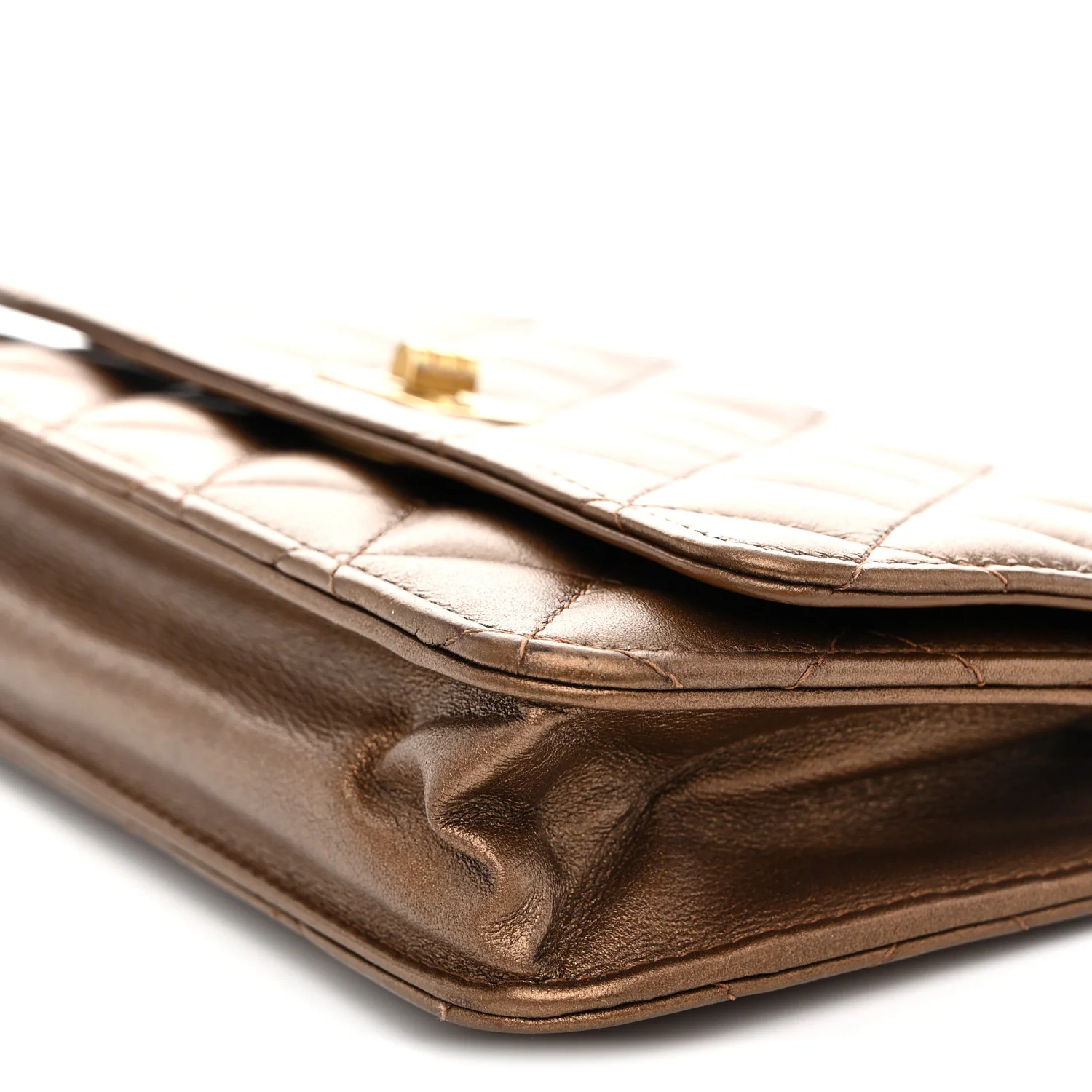 Metallic Calfskin Quilted 2.55 Reissue Wallet On Chain WOC Bronze - Image 11