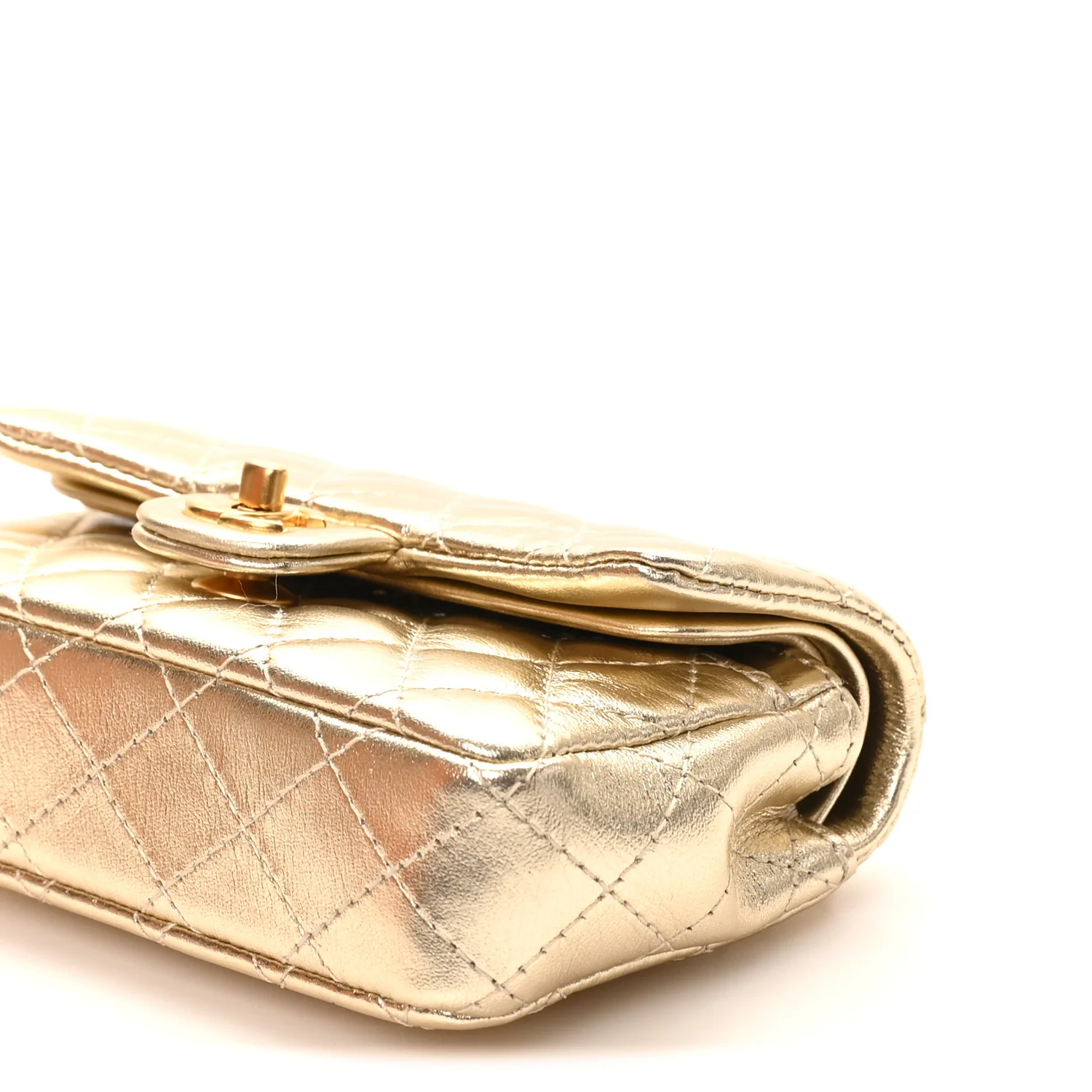 Metallic Calfskin Quilted Mini Flap Bag Charm With Hook Golden - Image 10