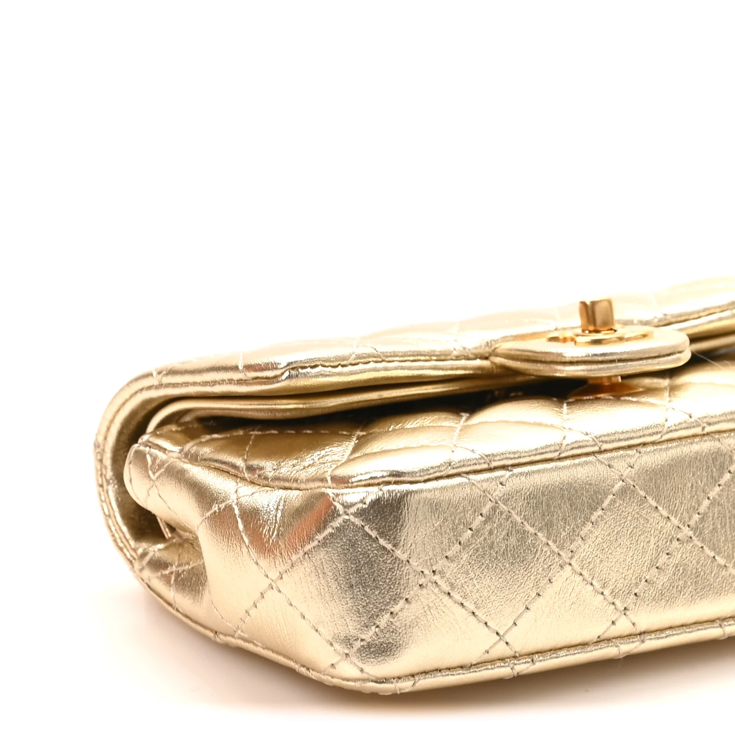 Metallic Calfskin Quilted Mini Flap Bag Charm With Hook Golden - Image 9
