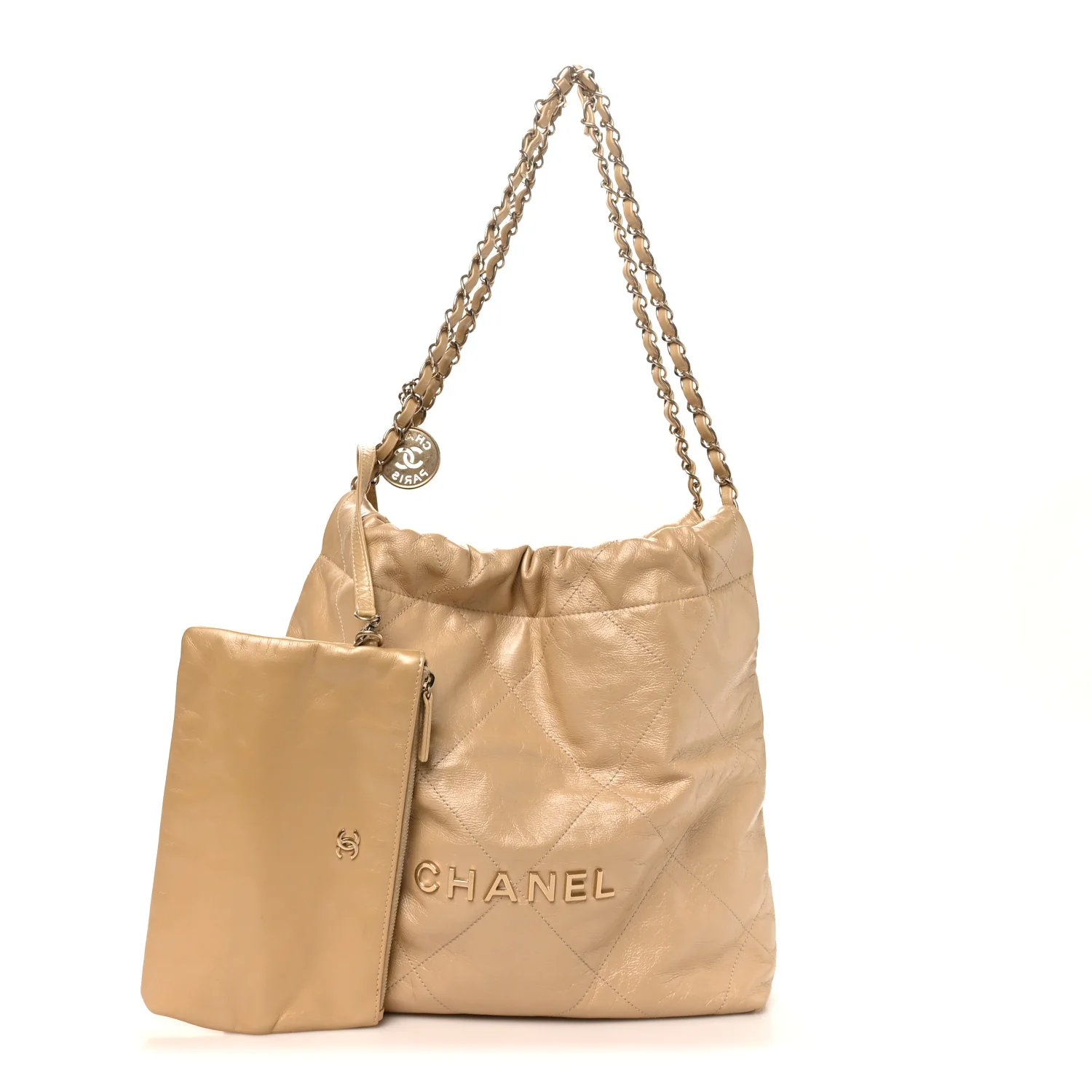 Metallic Calfskin Quilted Small Chanel 22 Light Gold - Image 3