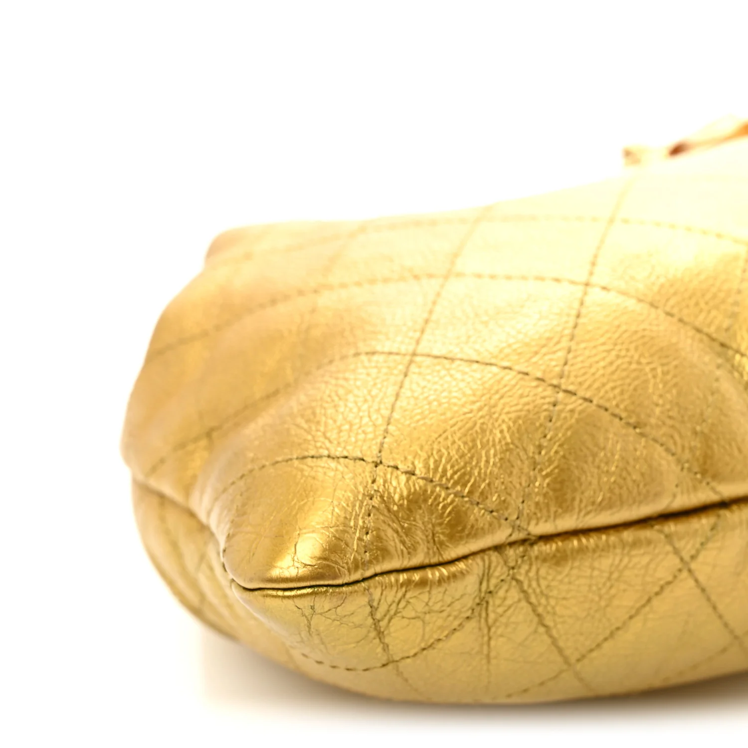 Metallic Calfskin Quilted Small Drawstring Bag Gold - Image 10