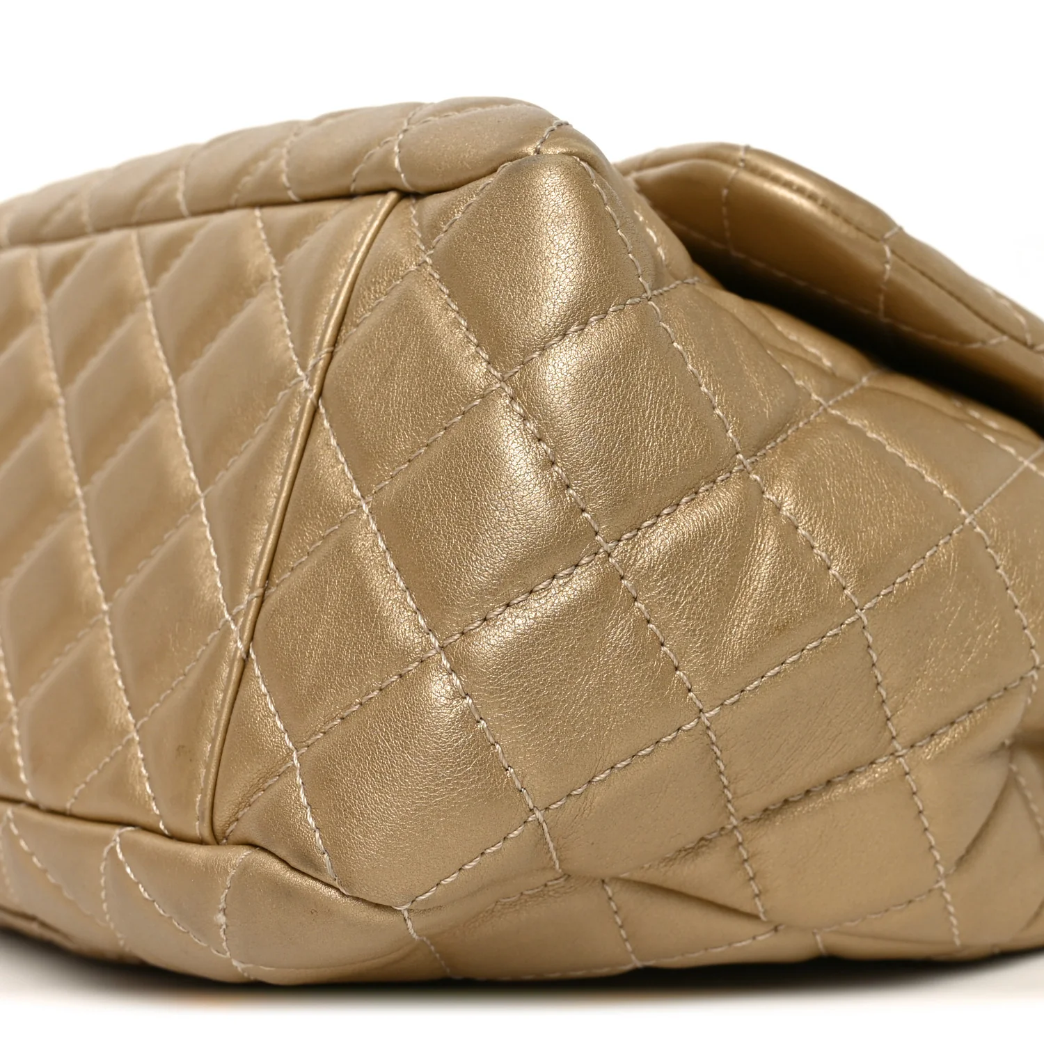 Metallic Calfskin Quilted Small XXL Travel Flap Bag Gold - Image 10