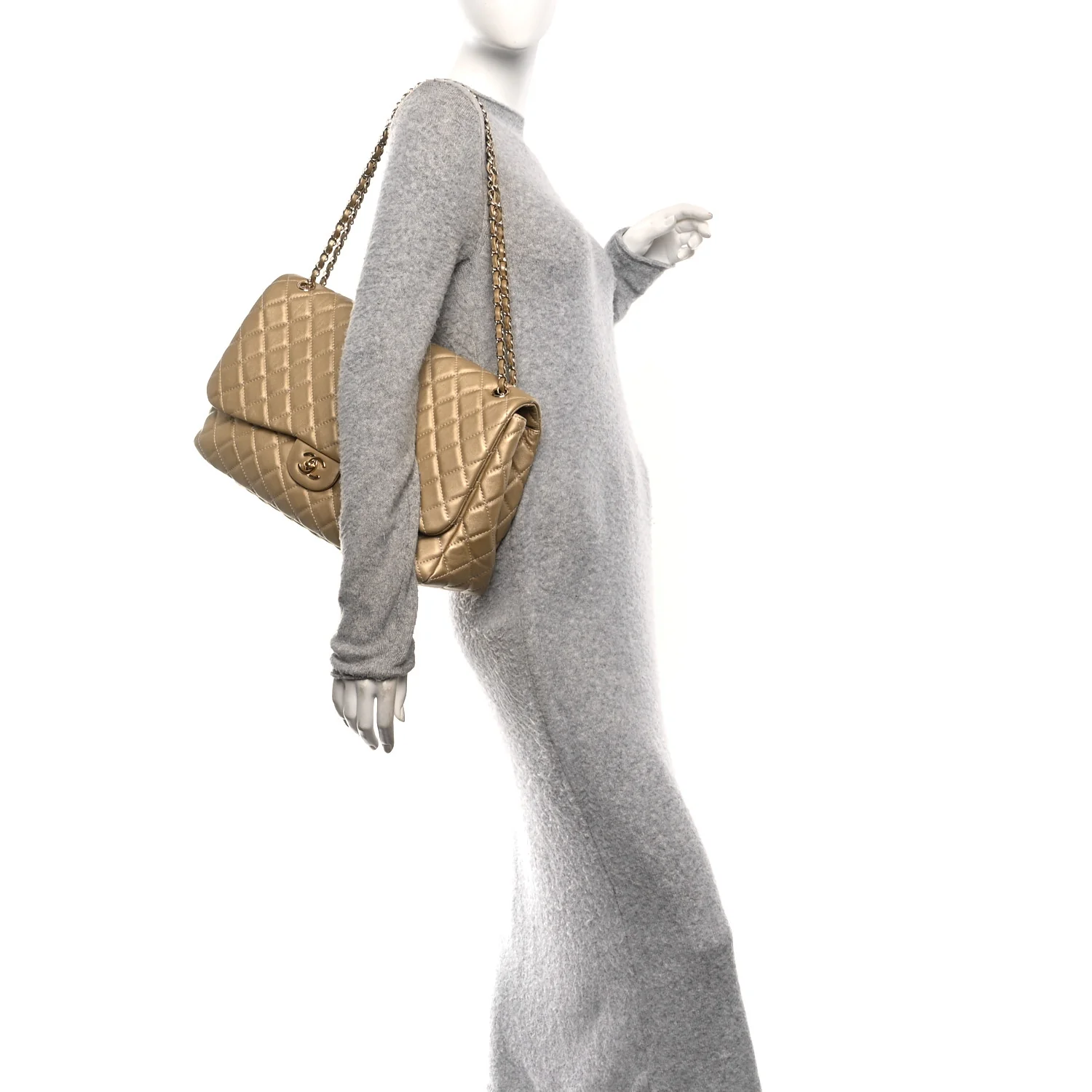Metallic Calfskin Quilted Small XXL Travel Flap Bag Gold - Image 2