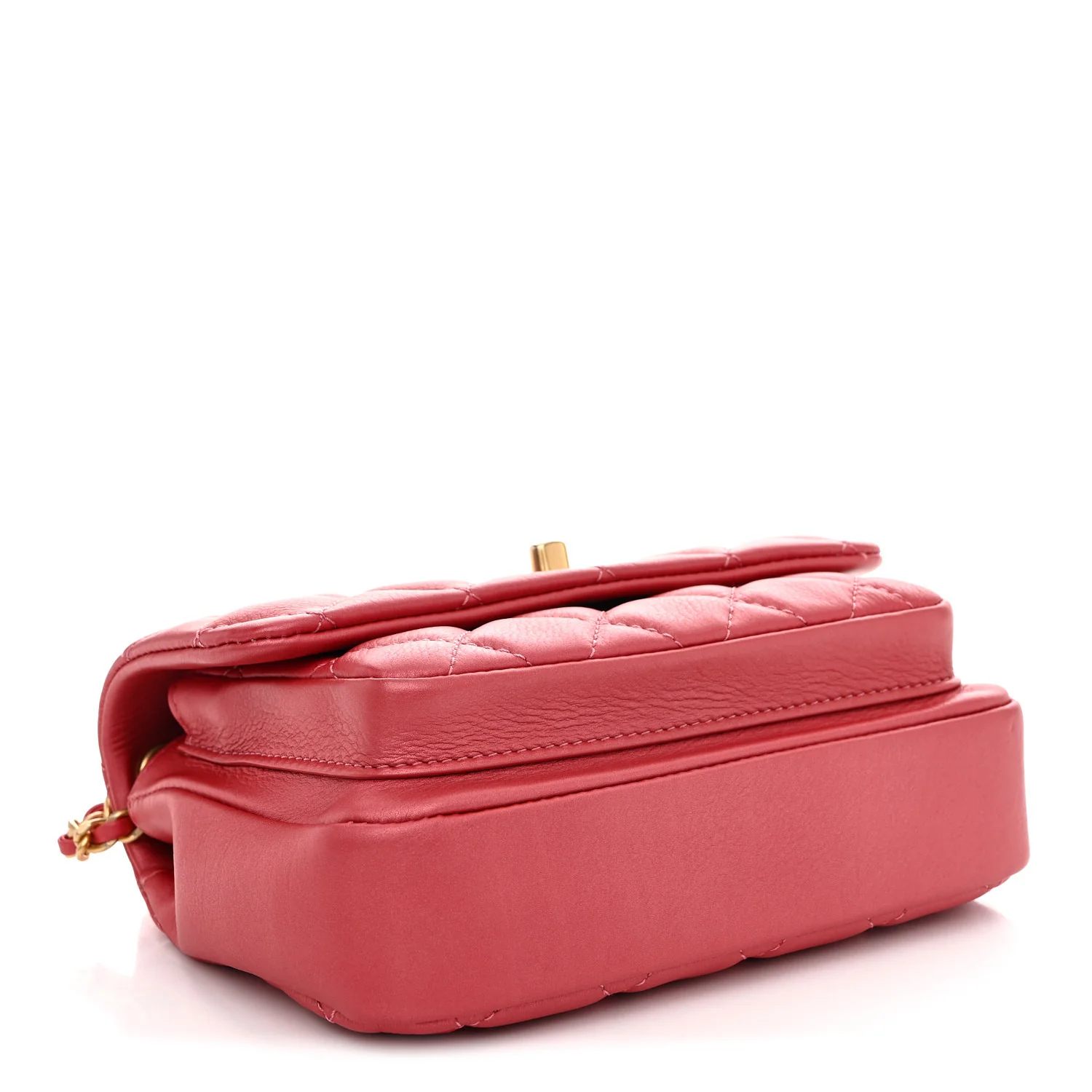 Metallic Calfskin Quilted Top Handle Flap Dark Pink - Image 4