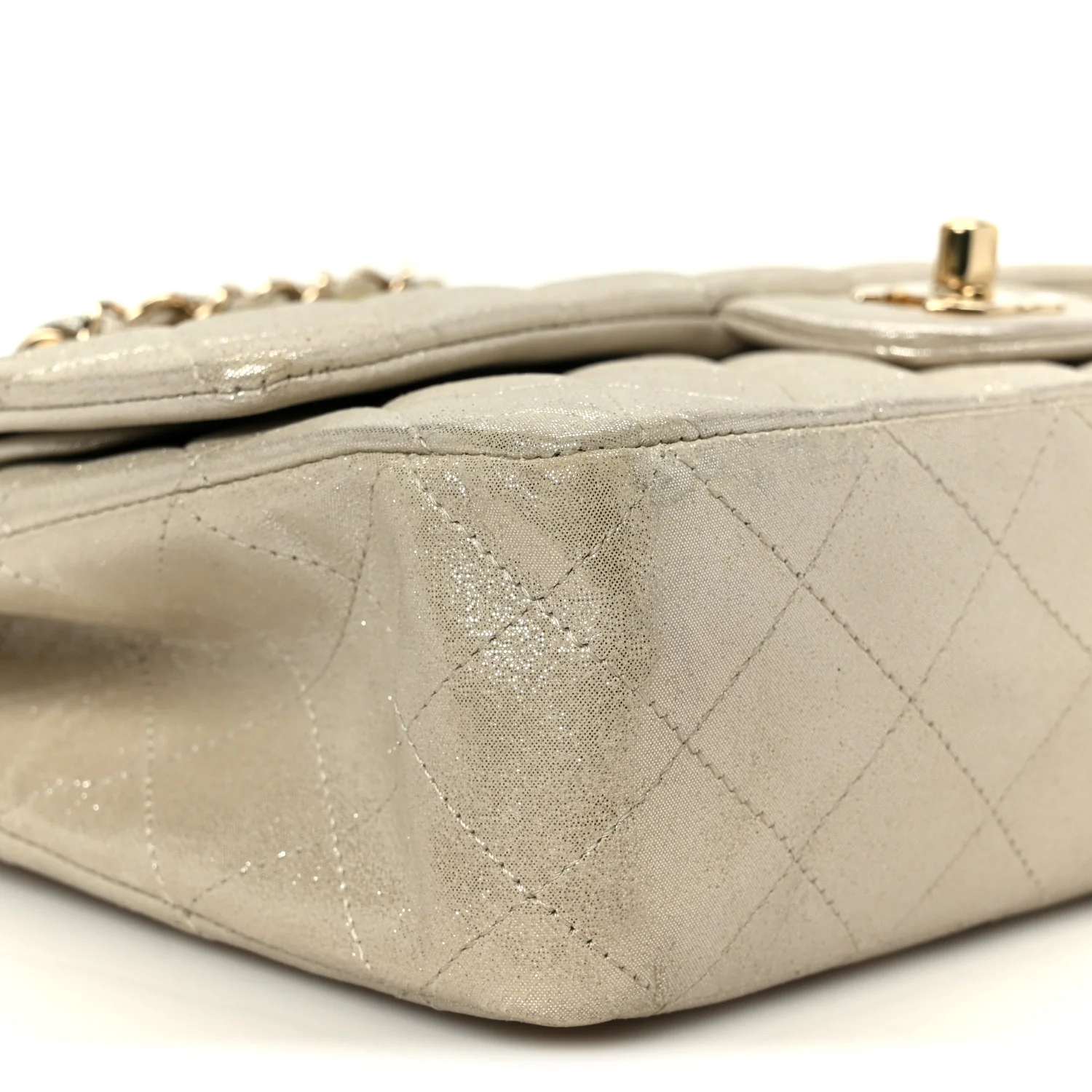 Metallic Canvas Quilted Medium Double Flap Light Gold - Image 10