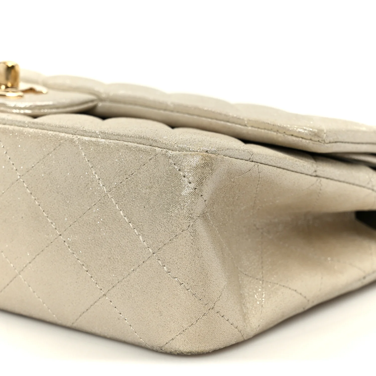 Metallic Canvas Quilted Medium Double Flap Light Gold - Image 11