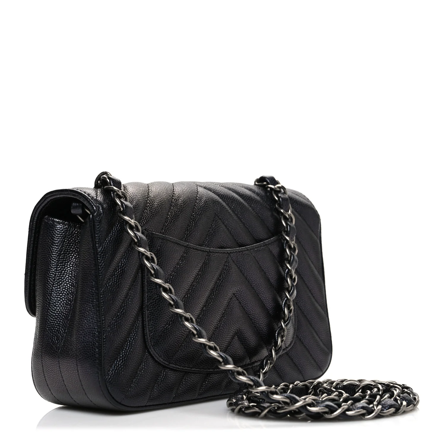 Metallic Caviar Chevron Quilted Mini Rectangular Flap Black - Image 3