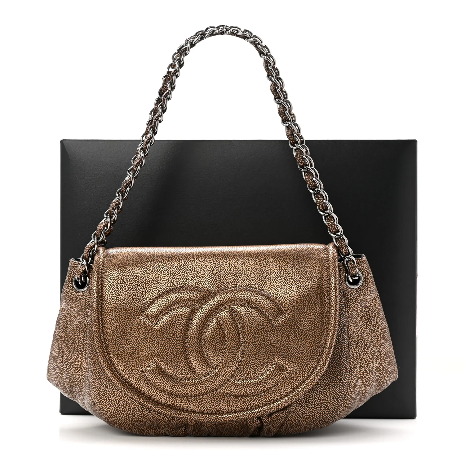 Metallic Caviar Half Moon Large Flap Bronze - Image 11