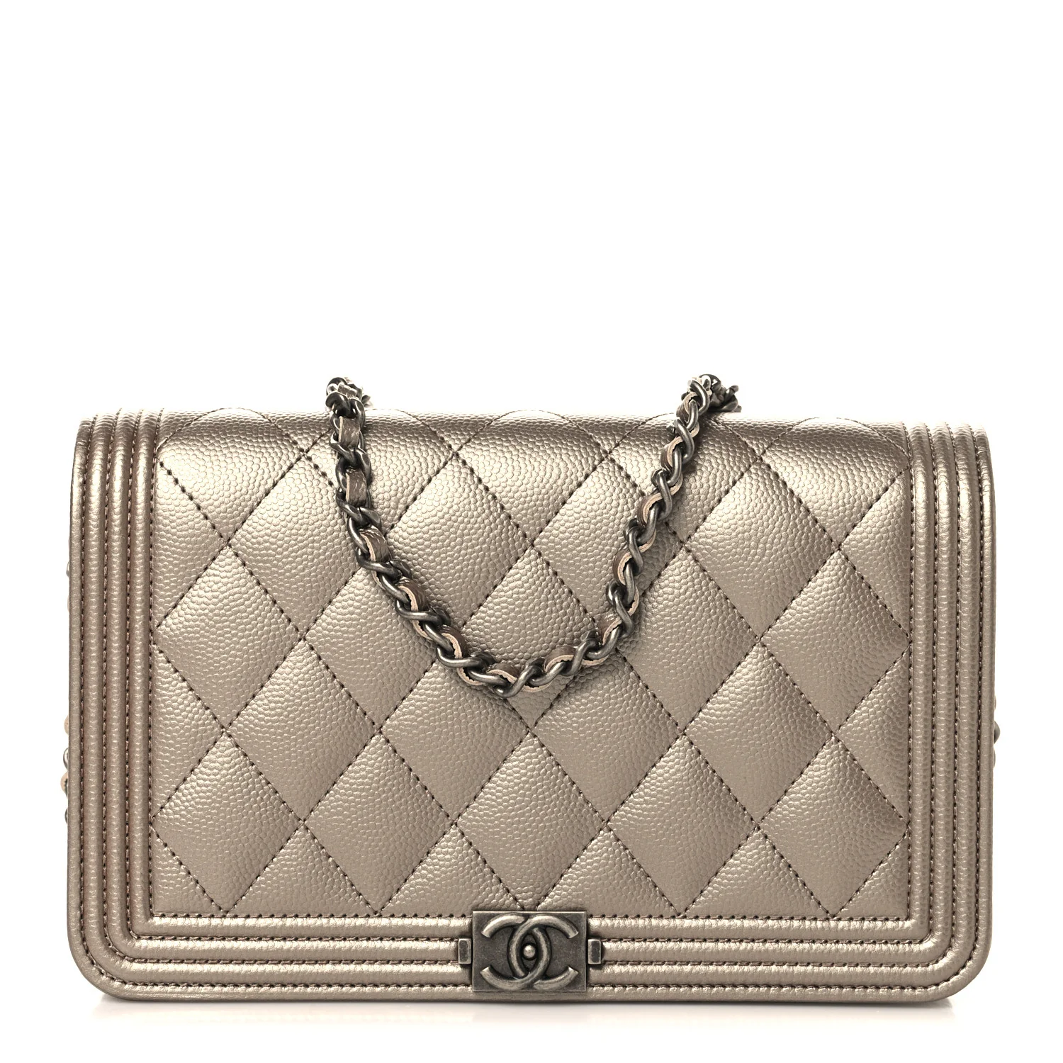 Metallic Caviar Quilted Boy Wallet On Chain WOC Copper
