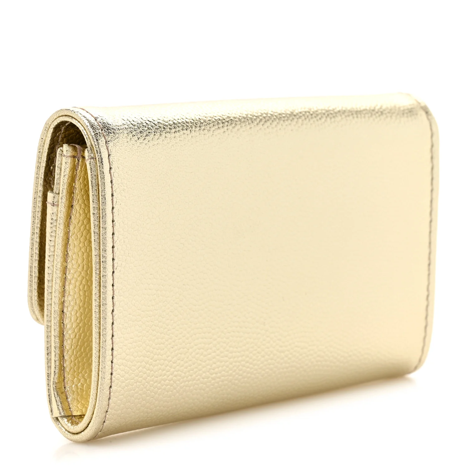 Metallic Caviar Quilted CC Flap Card Holder Gold - Image 3