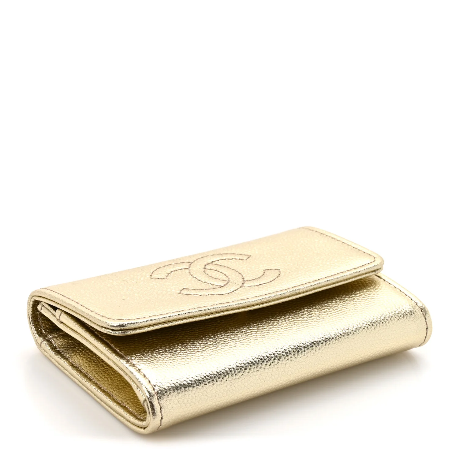 Metallic Caviar Quilted CC Flap Card Holder Gold - Image 4