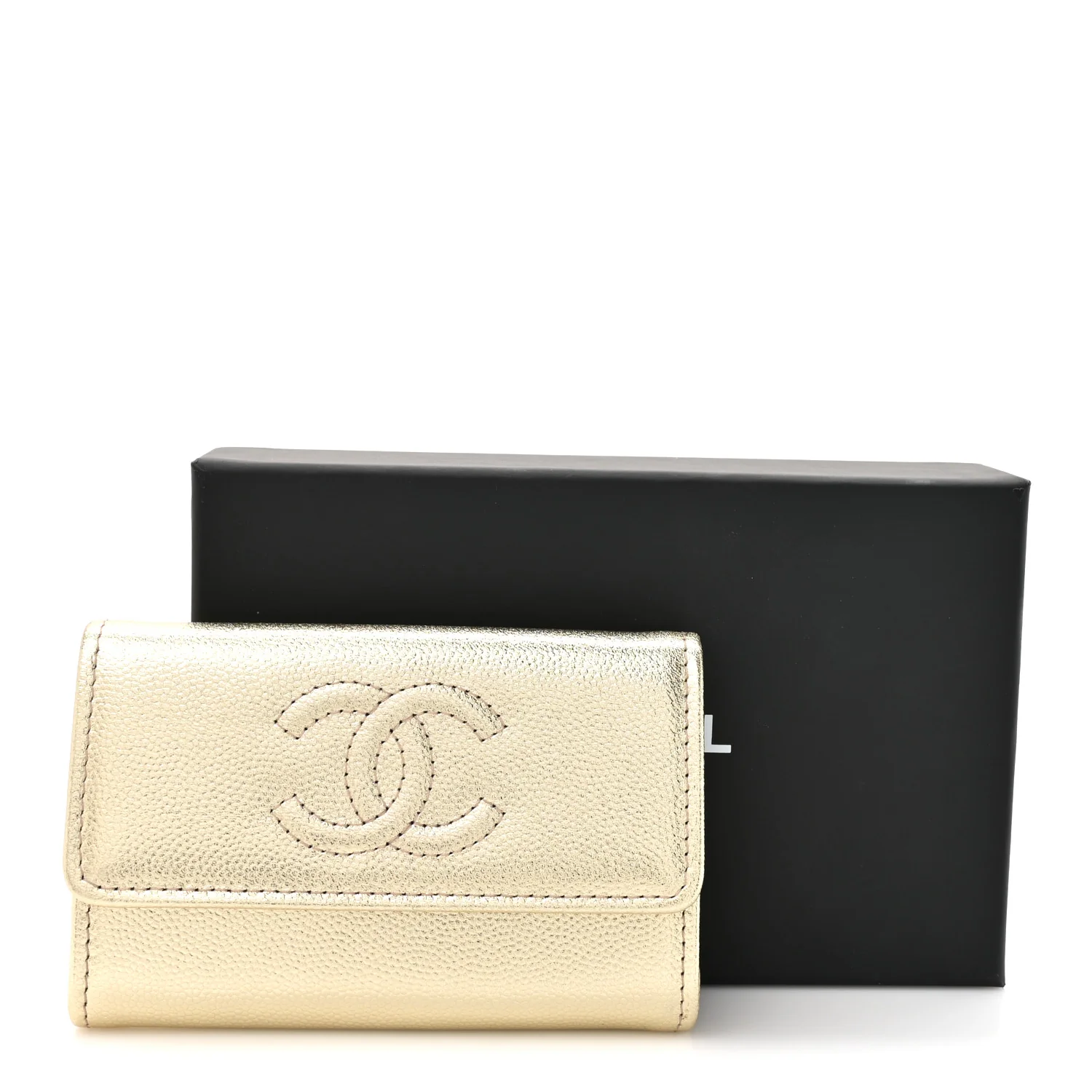 Metallic Caviar Quilted CC Flap Card Holder Gold - Image 8