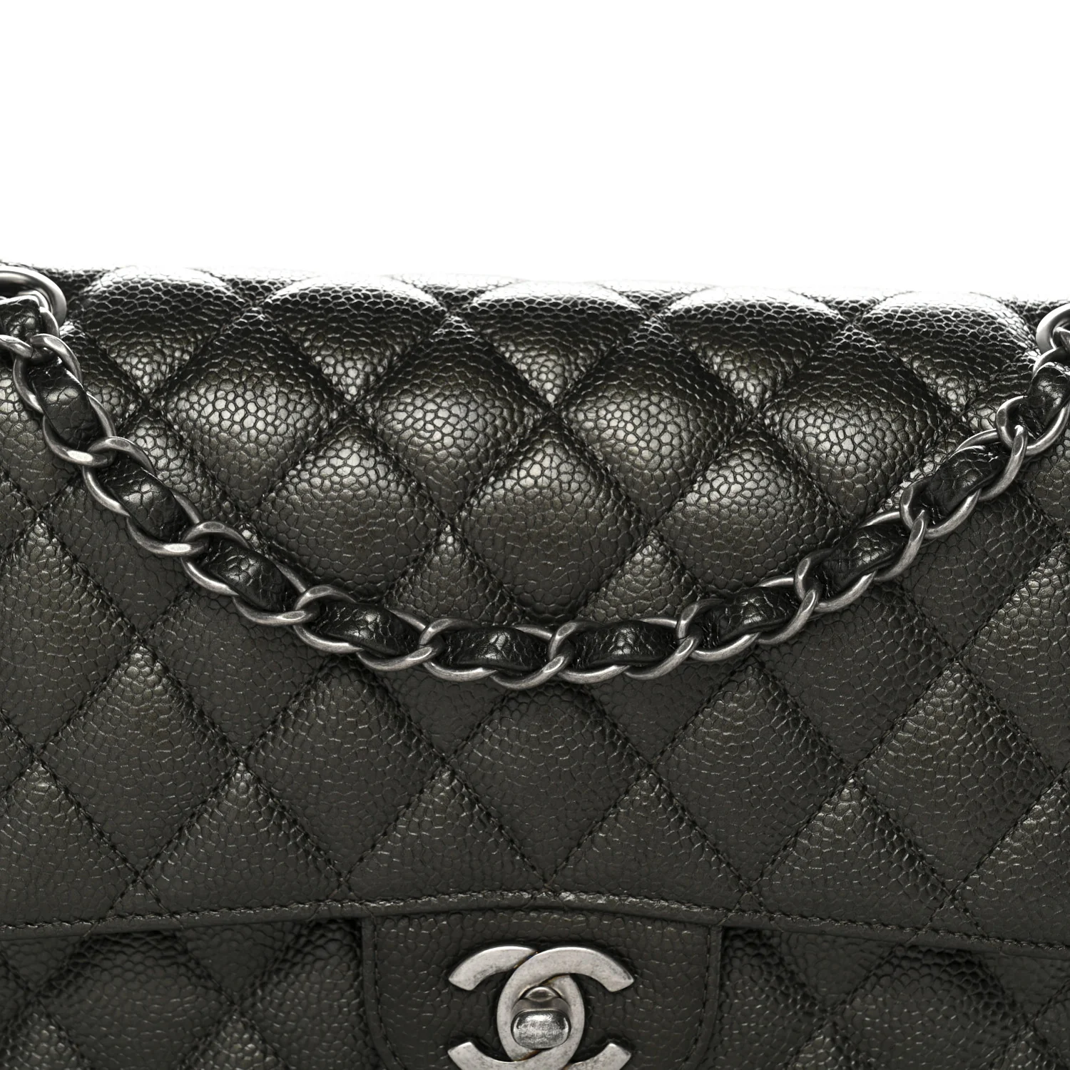 Metallic Caviar Quilted Medium Double Flap Dark Charcoal - Image 8
