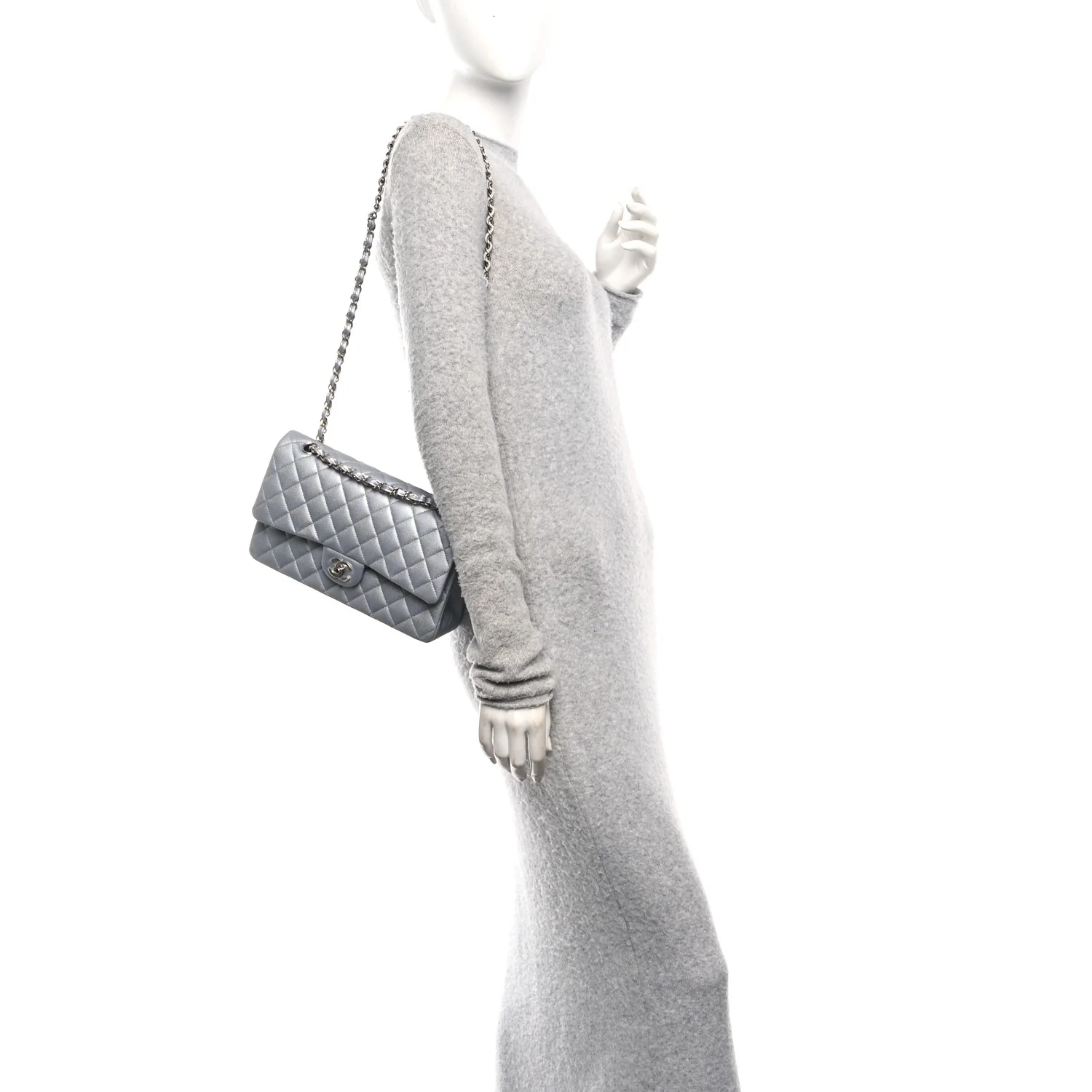 Metallic Caviar Quilted Medium Double Flap Silvery - Image 2