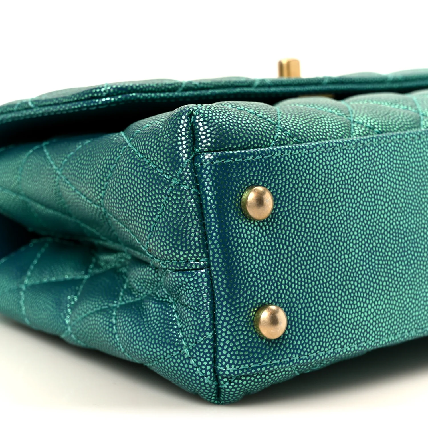 Metallic Caviar Quilted Mini Coco Handle Flap Blue - Image 10