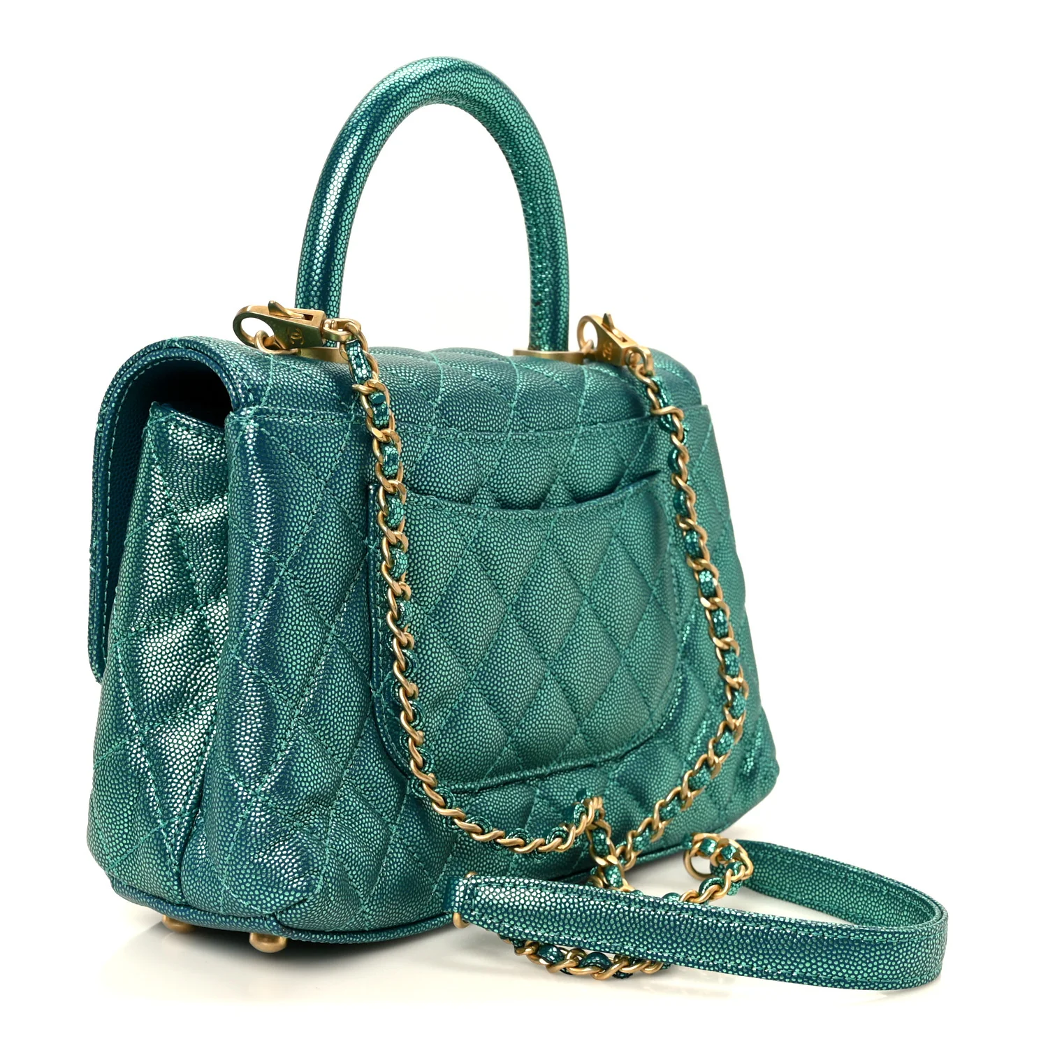 Metallic Caviar Quilted Mini Coco Handle Flap Blue - Image 3
