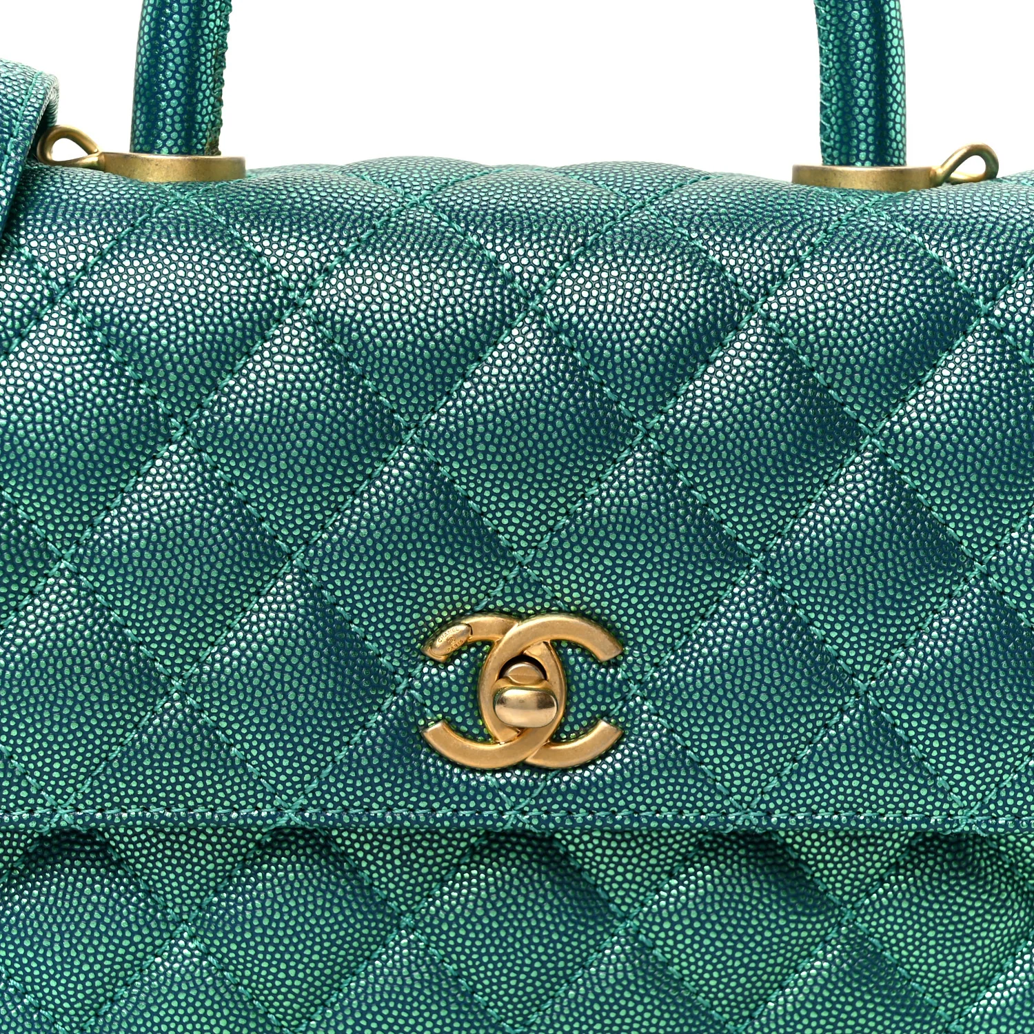 Metallic Caviar Quilted Mini Coco Handle Flap Blue - Image 9