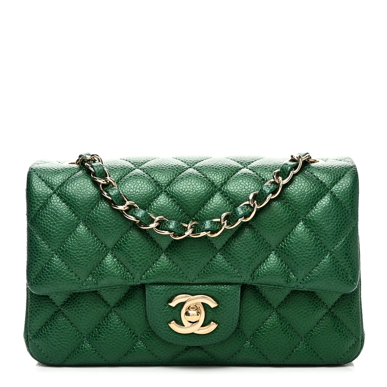 Metallic Caviar Quilted Mini Rectangular Flap Green