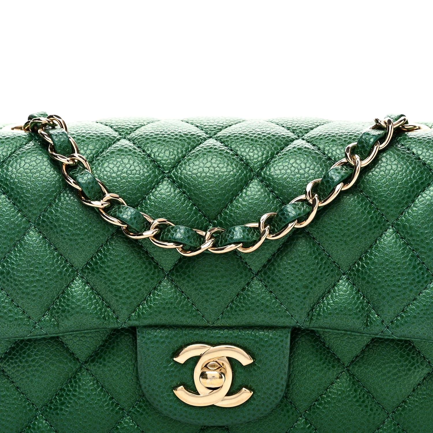 Metallic Caviar Quilted Mini Rectangular Flap Green - Image 8