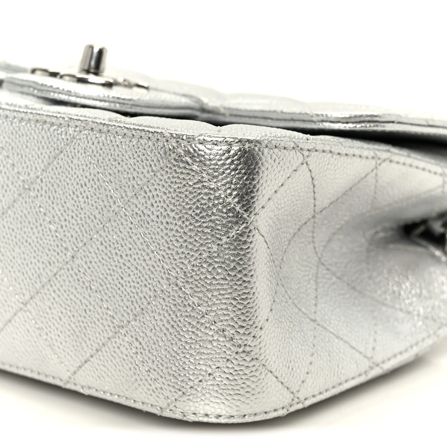 Metallic Caviar Quilted Mini Square CC Slide Flap Silver - Image 11