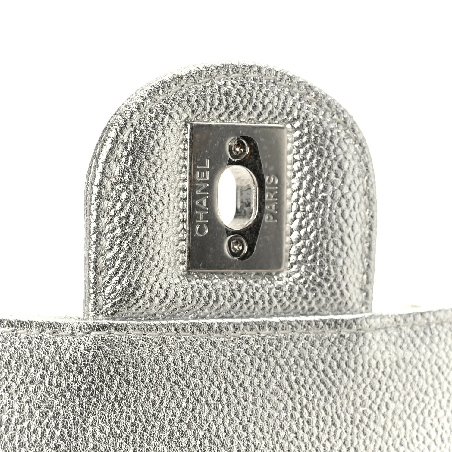 Metallic Caviar Quilted Mini Square CC Slide Flap Silver - Image 7