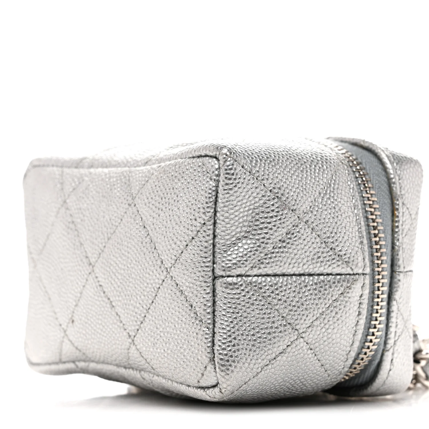 Metallic Caviar Quilted Mini Top Handle Vanity With Chain Silver - Image 10