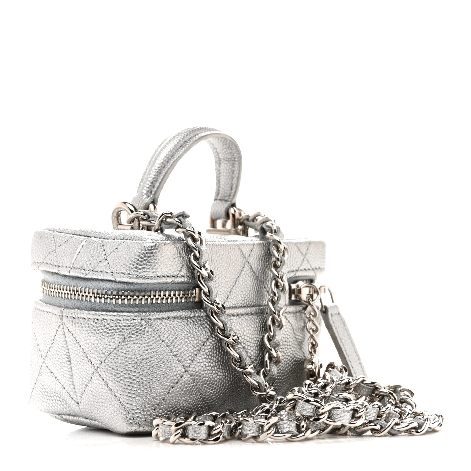 Metallic Caviar Quilted Mini Top Handle Vanity With Chain Silver - Image 3