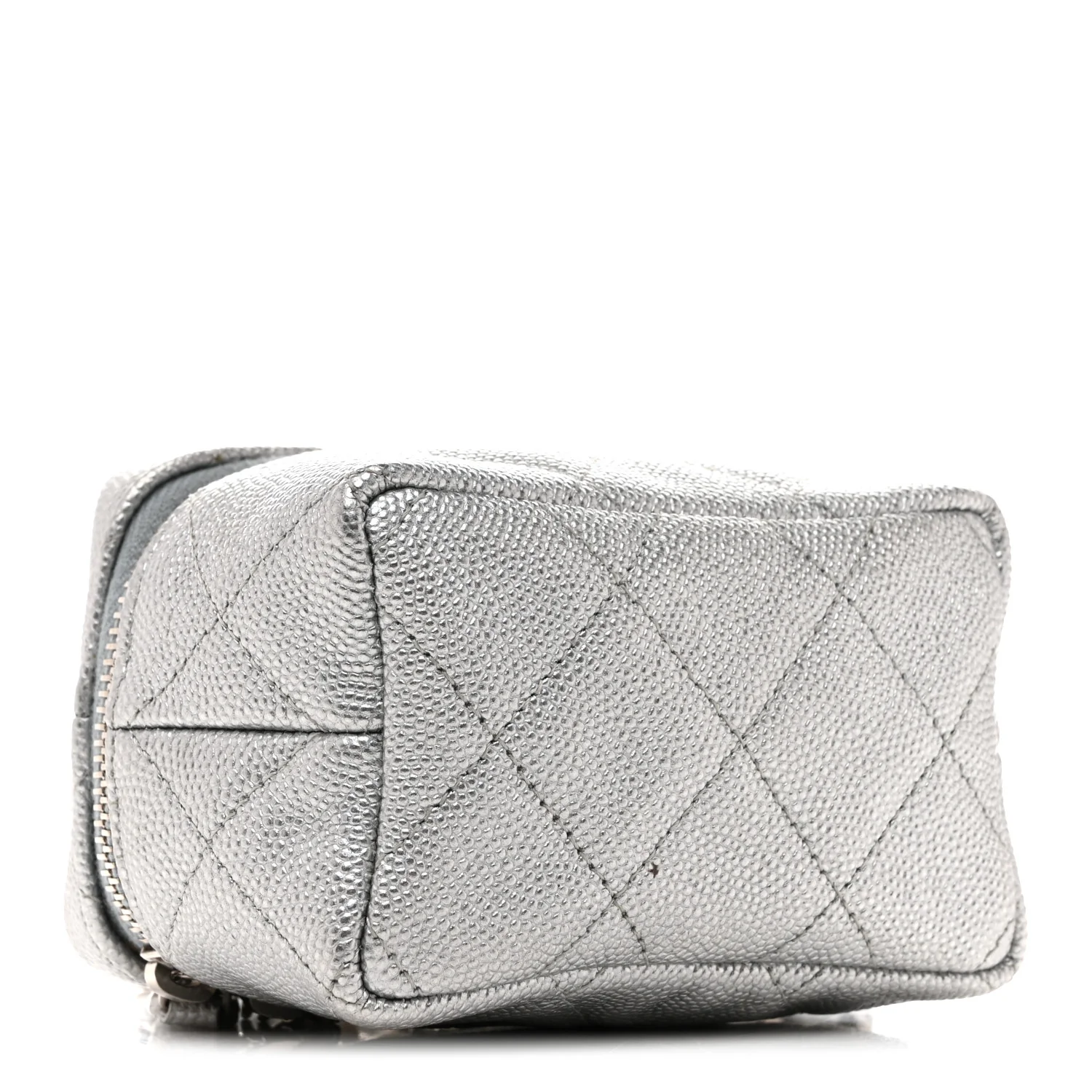 Metallic Caviar Quilted Mini Top Handle Vanity With Chain Silver - Image 4