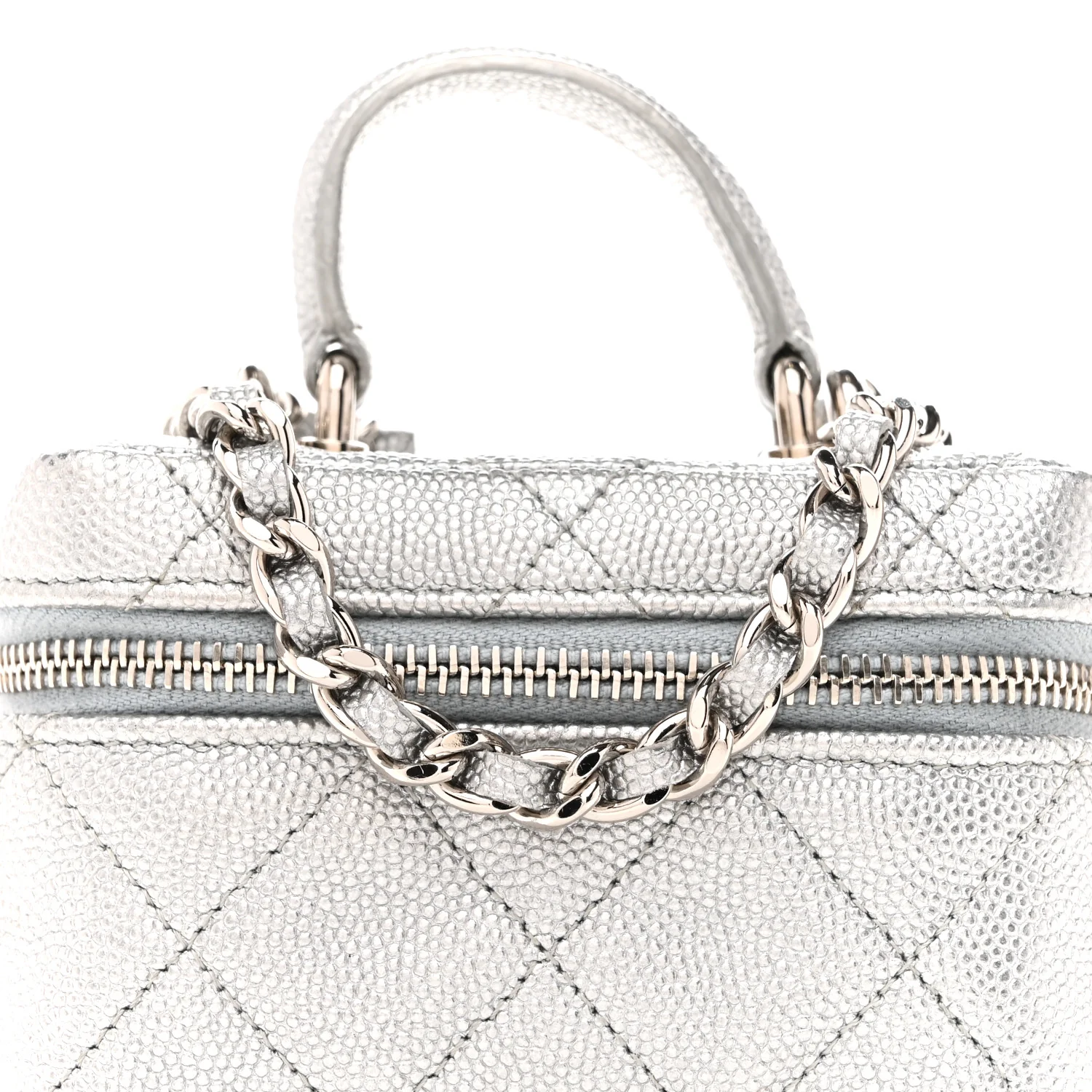Metallic Caviar Quilted Mini Top Handle Vanity With Chain Silver - Image 8