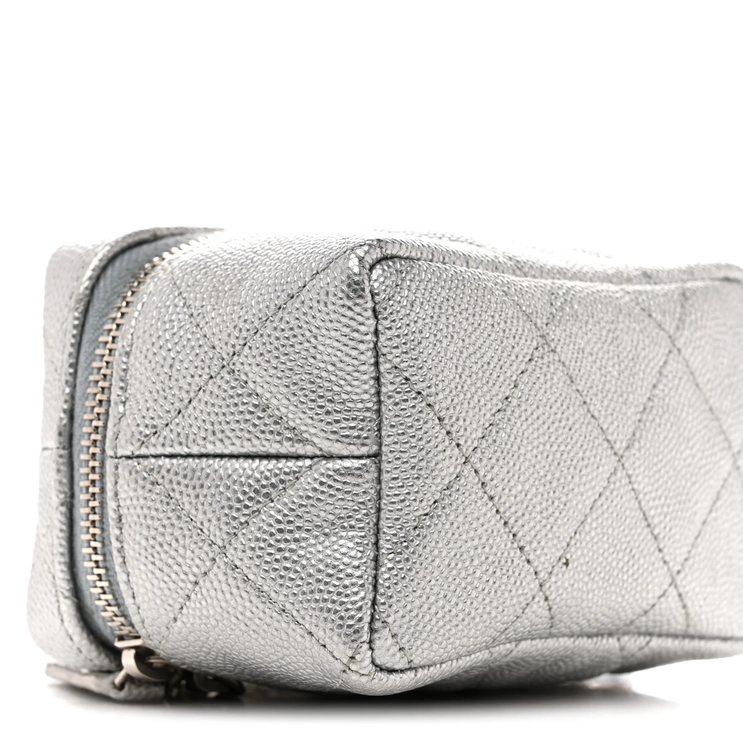 Metallic Caviar Quilted Mini Top Handle Vanity With Chain Silver - Image 9