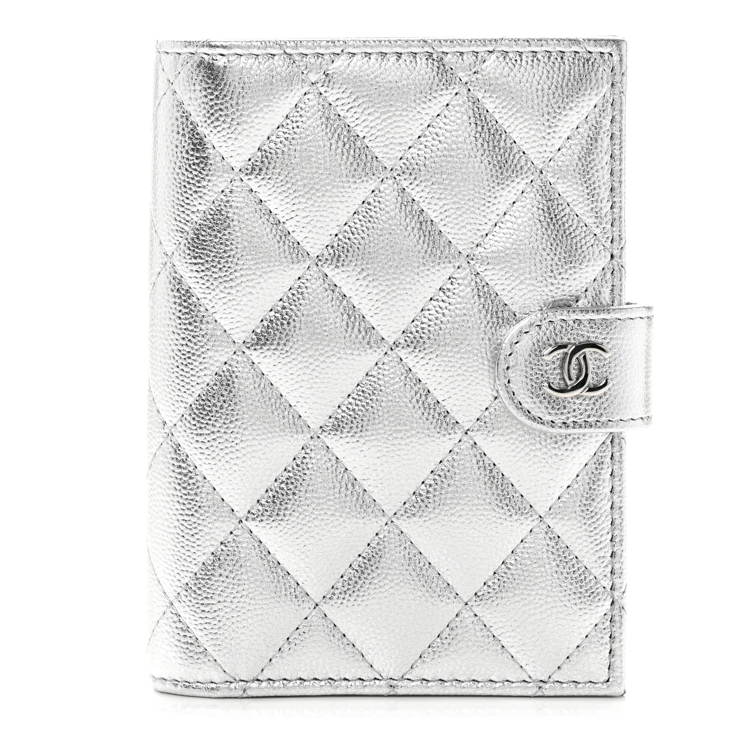 Metallic Caviar Quilted Passport Holder Silver