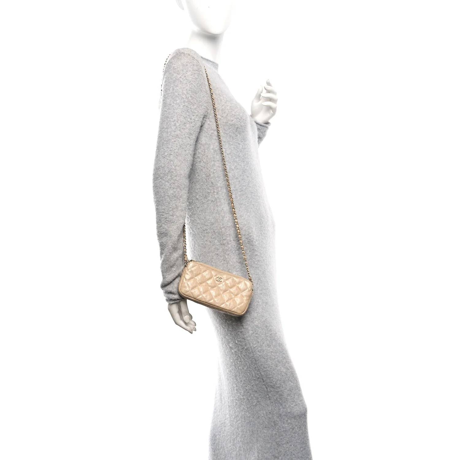 Metallic Caviar Quilted Small Clutch With Chain Gold - Image 2