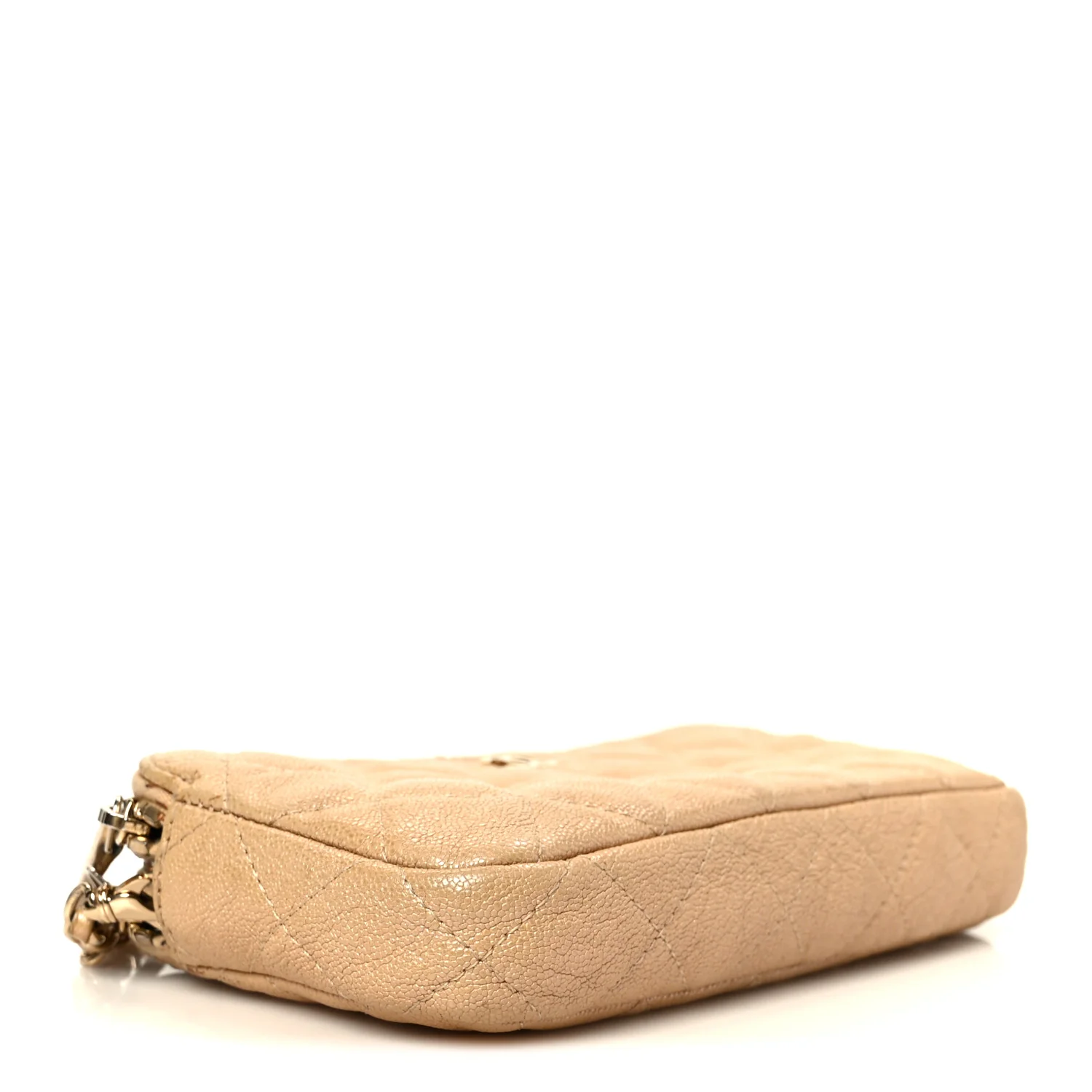 Metallic Caviar Quilted Small Clutch With Chain Gold - Image 4