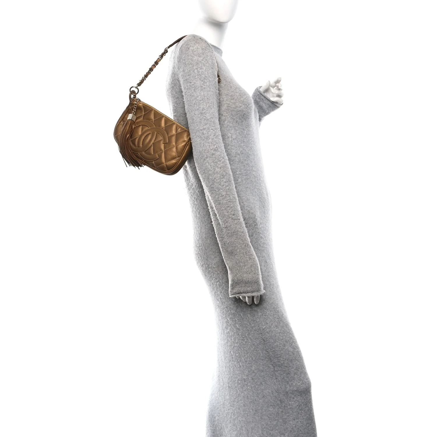 Metallic Caviar Quilted Timeless CC Shoulder Bag Gold - Image 2