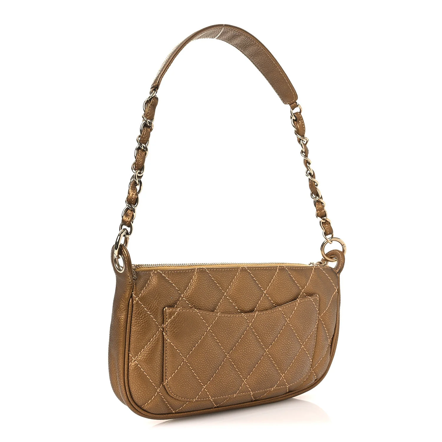 Metallic Caviar Quilted Timeless CC Shoulder Bag Gold - Image 3