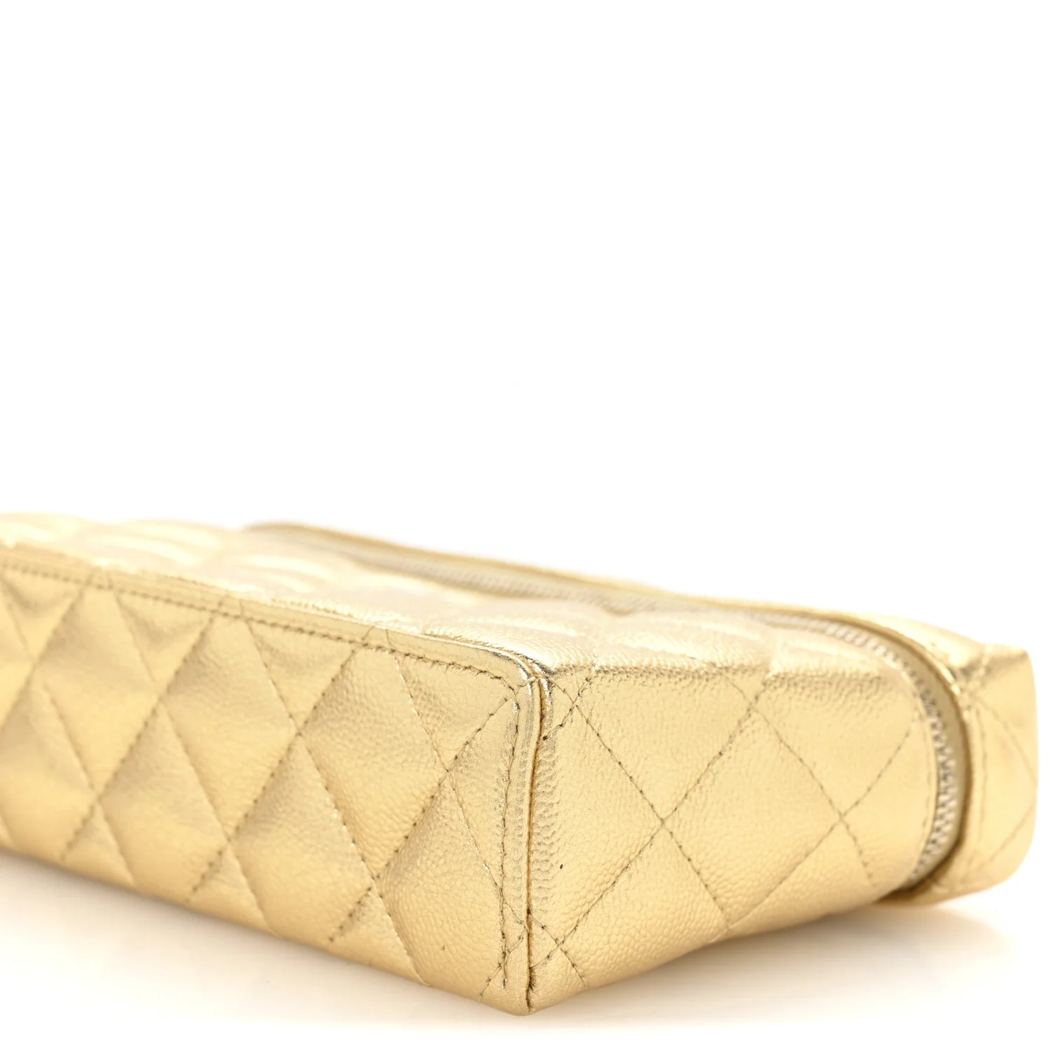 Metallic Caviar Quilted Top Handle Slim Vanity With Chain Gold - Image 10