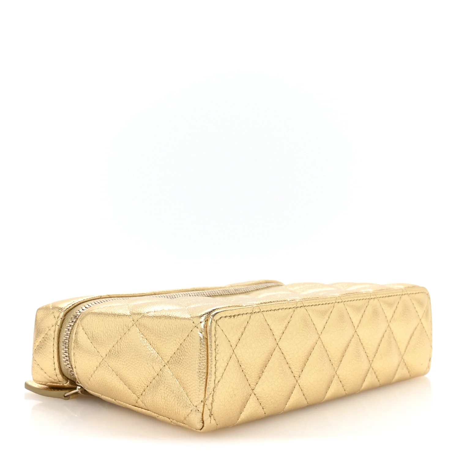 Metallic Caviar Quilted Top Handle Slim Vanity With Chain Gold - Image 4