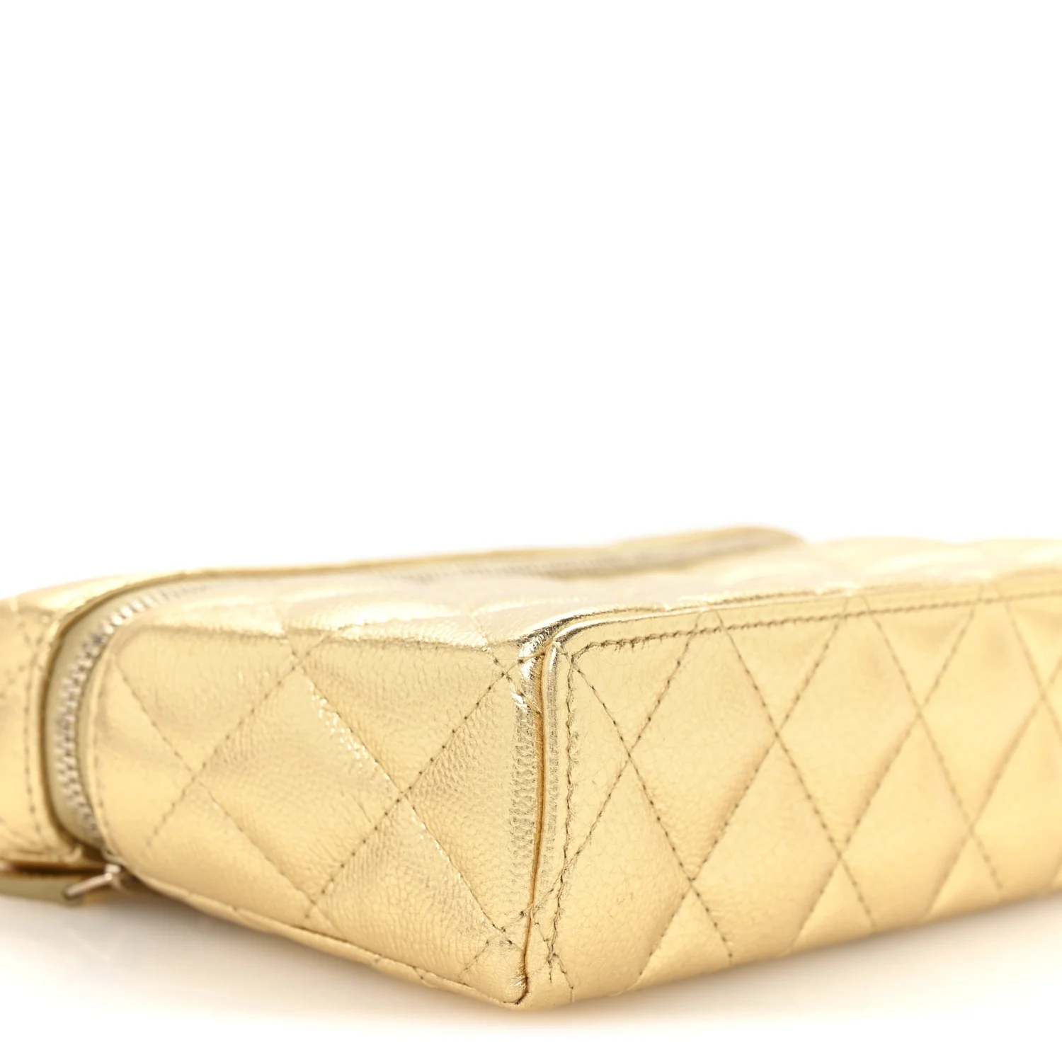 Metallic Caviar Quilted Top Handle Slim Vanity With Chain Gold - Image 9