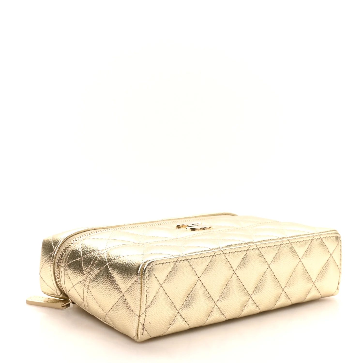 Metallic Caviar Quilted Trendy Handle Slim Vanity Gold - Image 4