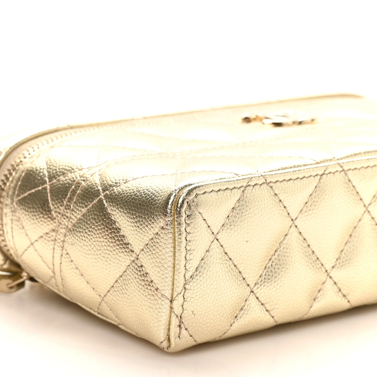 Metallic Caviar Quilted Trendy Handle Slim Vanity Gold - Image 9